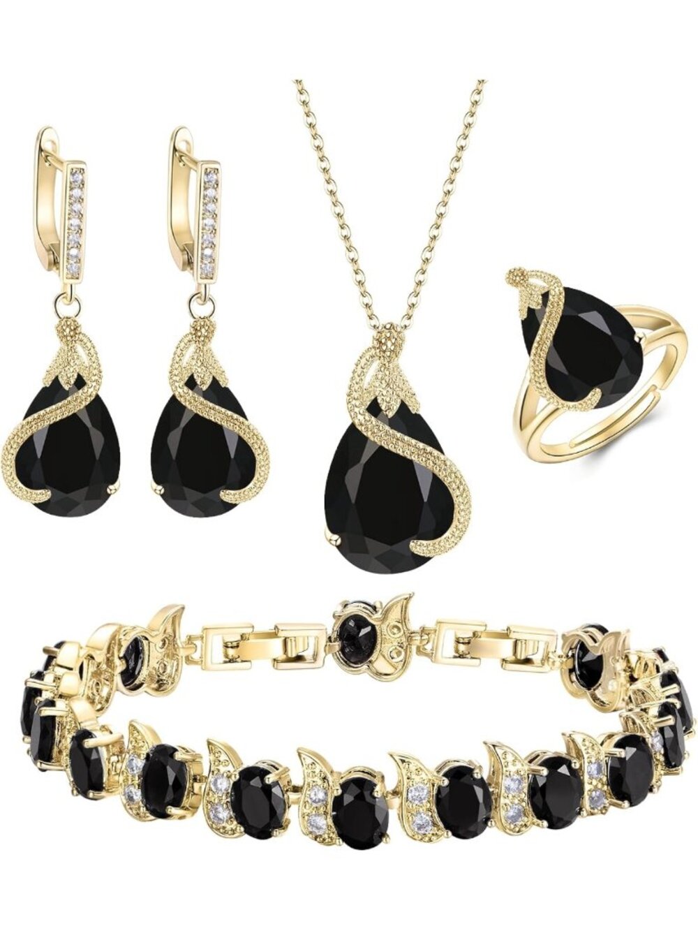 Elegant Pear Cubic Zirconia Wedding Jewelry Set for Bride & Bridesmaid Gifts